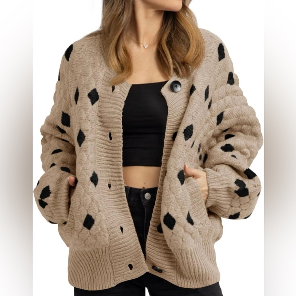 Tan and Black Quilted Cardigan